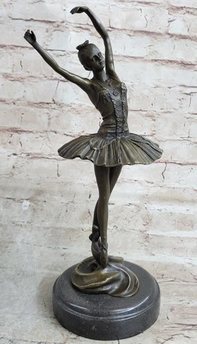 Bronze Ballerina Stretching Statue With Marble Base Art Nouveau Home Decor SALE