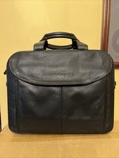 Dell Black Leather Laptop Briefcase Bag Fits Portable PC Up To 14"