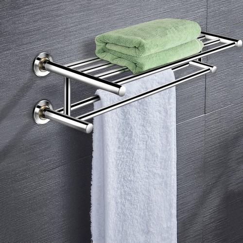 Costway Wall Mounted Towel Rack Rail Holder Storage Shelf Bathroom Hotel Steel - Picture 7 of 9