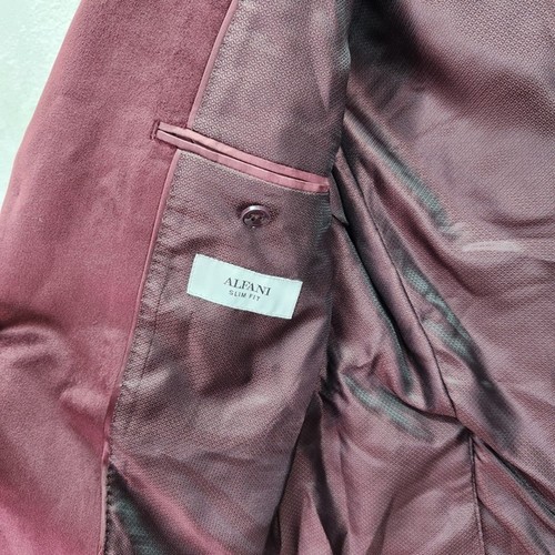 Alfani Velvet Blazer Mens Size 38S 38 Short Burgundy Slim Fit Jacket Sport Coat - Picture 7 of 12