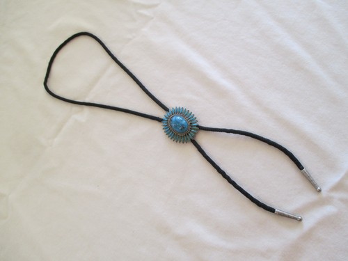 Nice Large Western Silver & Blue Turquoise Tone Bolo Tie. Nylon Rope. - Picture 12 of 15