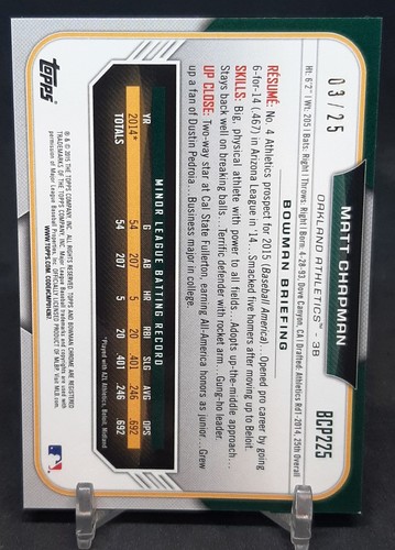 Bowman Chrome Prospects #Bcp225 2015 Matt Chapman radiocontrol refractor naranja 3/25 - Imagen 2 de 2