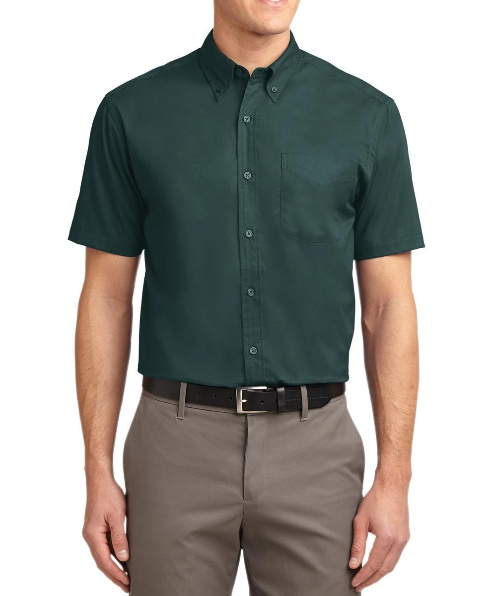 emerald green dress shirt big and tall Non-Iron Cotton Solid Dress Shirt With Contrast Trim main image 1