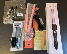 NEW Amika Hair Straightener Ceramic Styler & NEW Foxbae Rose Gold Curling Wand