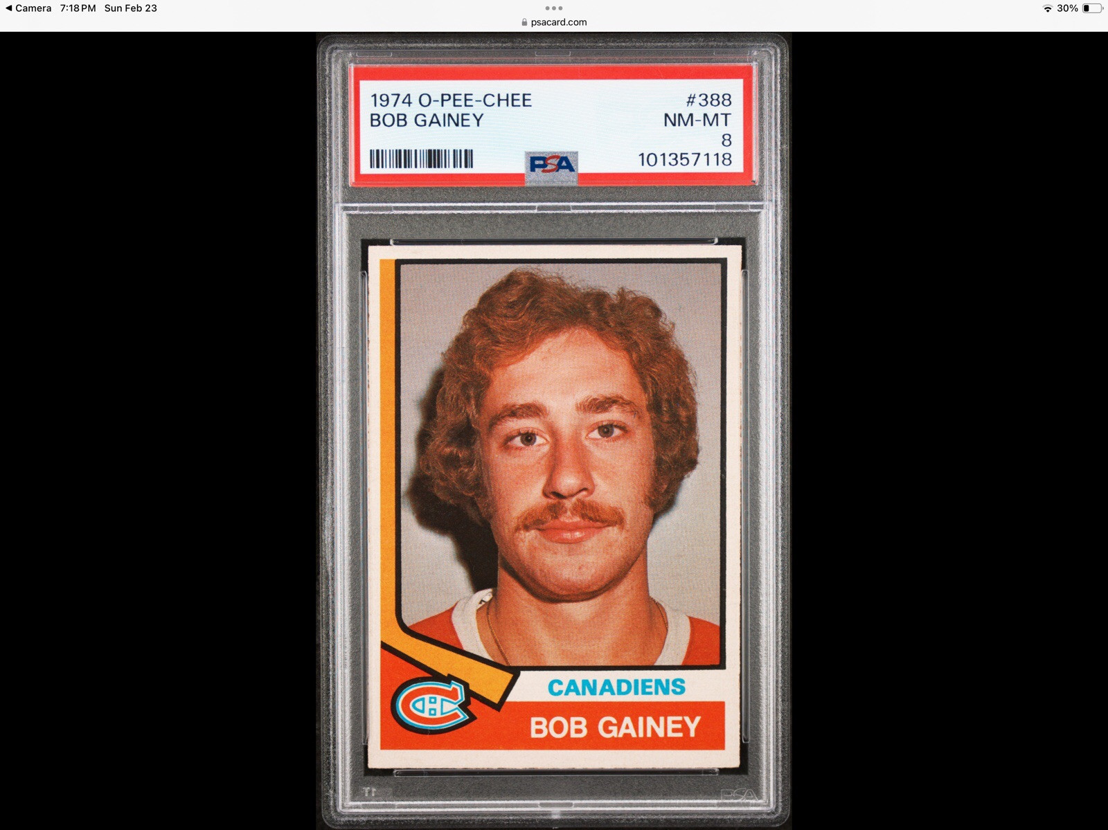 1974 O-Pee-Chee Bob Gainey #388 (Rookie Card) PSA 8