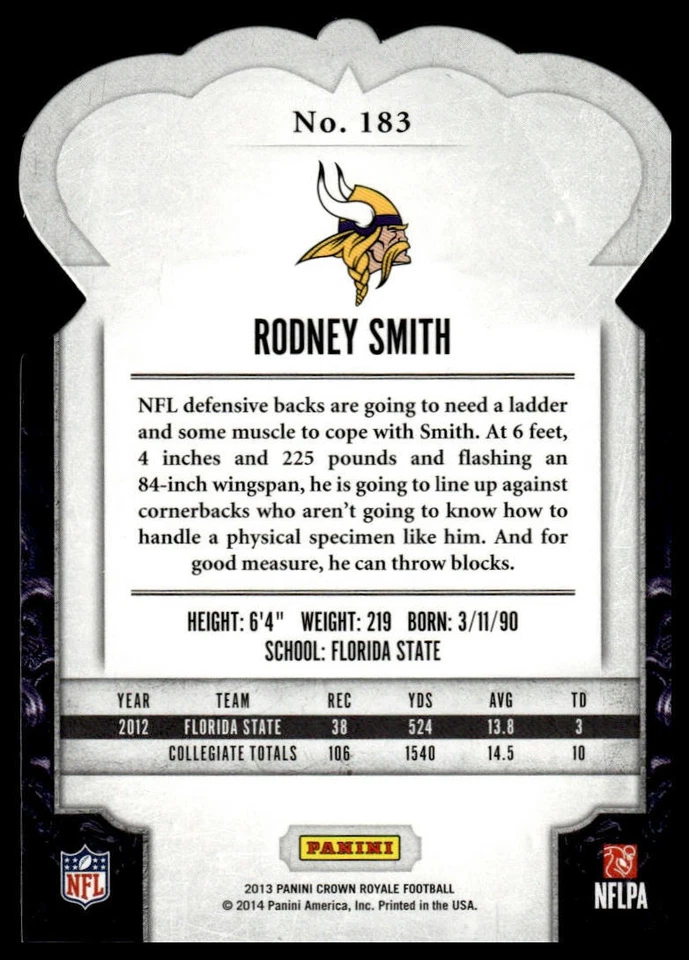 2013 Panini Crown Royale #183 Rodney Smith Gold #/99 - Image 2 of 2