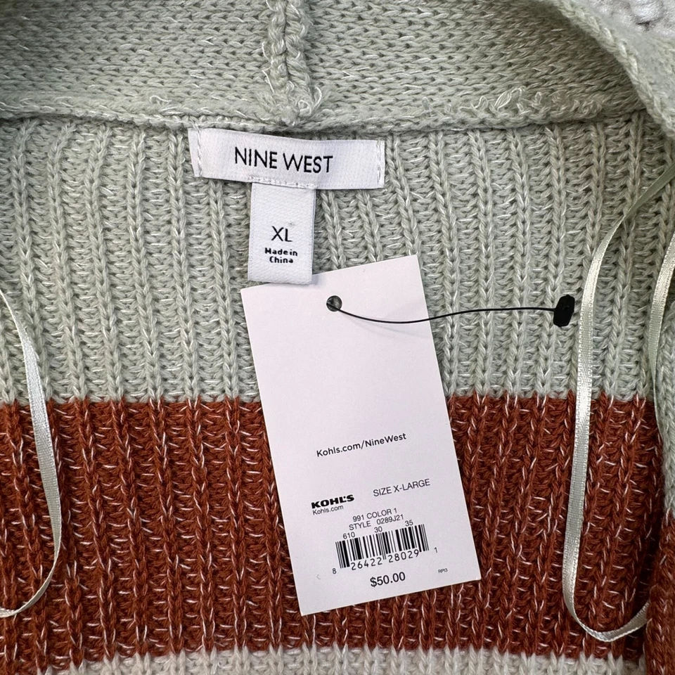 Nine West Balloon Sleeve Stripe Tie Waist Cardigan Sweater Womens XL NEW - Image 3 of 4