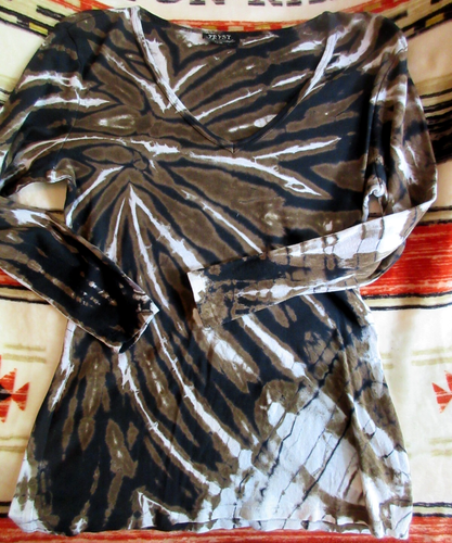 TRYST BY MATHEW VTG TOP SIZE LARGE COTTON V-NECK LSLV COLORFUL TIE-DYE USA MADE - Picture 3 of 9