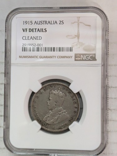 1915 Australia 1 Florin (2 Shillings) 92.5% Silver NGC VF Details KM#27 2S