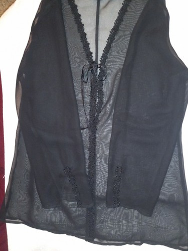 #067 Frederick's of Hollywood Woman's Black Sheer/Embordered Robe Size S/M - Picture 11 of 14