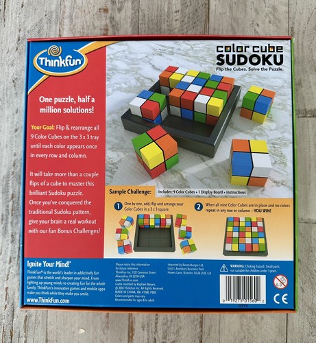 ThinkFun Color Cube Sudoku Game Cube Puzzle Brainteaser Ages 8+ COMPLETE - Picture 2 of 3