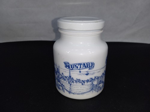 Senf Mustard Jar Milk Glass German Hengstenberg Munchen Moutarde Mosterd 4" - Picture 3 of 7