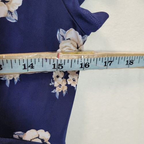 Knee Length Fit & Flare Dress Women Size M Navy Floral Short Sleeve - Picture 7 of 9