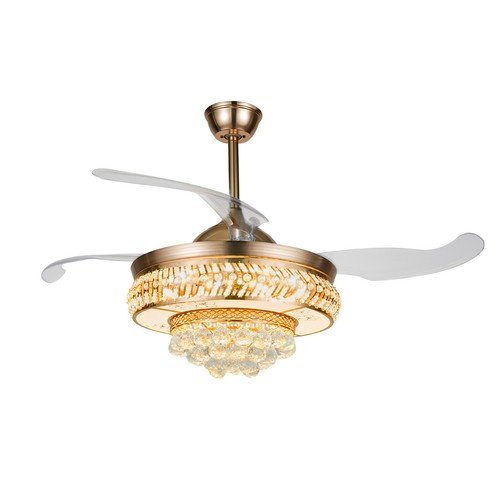LED Crystal Chandelier Invisible Ceiling Fan Light 3-Color Lamp with Remote - Picture 18 of 24