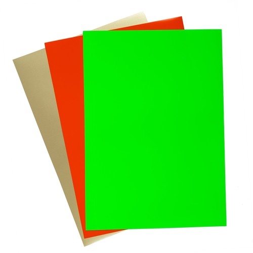 Vinilo de transferencia de calor permanente A4 3 hojas PU VERDE NEÓN, naranja, dorado - Imagen 2 de 2