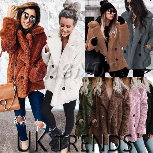 Uk Womens Teddy Bear Oversized Coat Ladies Borg Peacoat Faux Fur Jacket Size8 14 Uk Womens Teddy Bear Oversized Coat, Womens Teddy Bear Fur Coats Uk