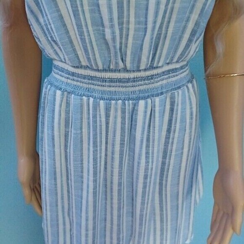 Damenkleid Aqua L blau gestreift Neckholder knielang Leinen gebraucht, in einwandfreiem Zustand - Bild 6 von 9