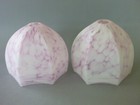 2 Vintage Raspberry Pink Mottled Marbled Glass Lightshades - Hexagon Light Shade