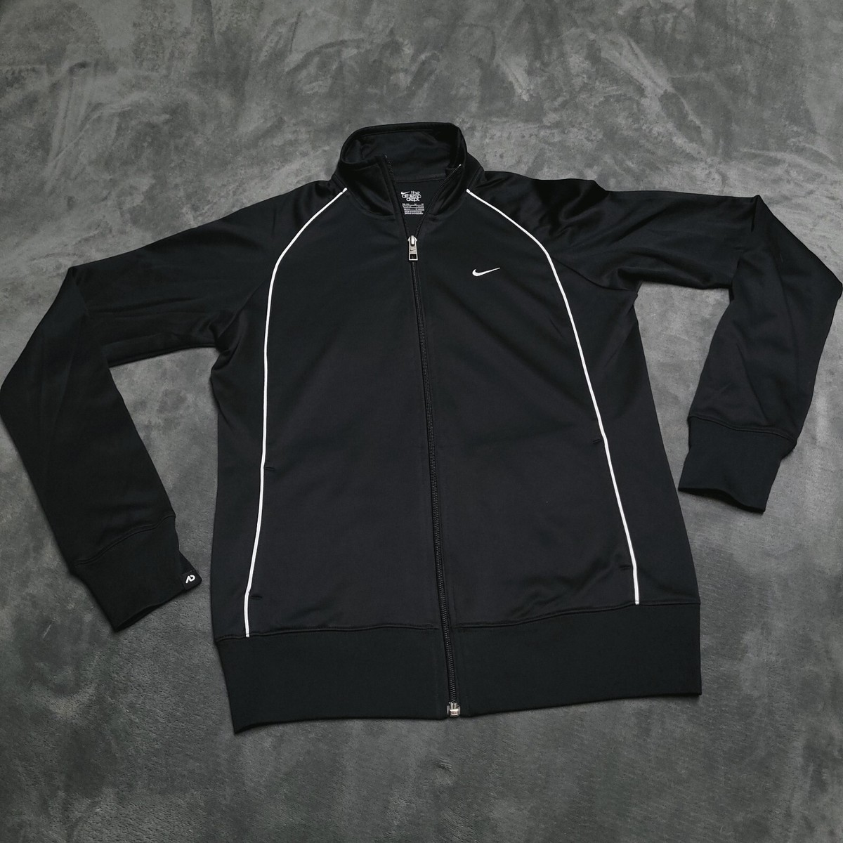 Nike Track Jacket Youth Medium Black Full Zip Casual Sports Swoosh