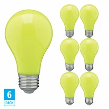 6 Pack CERAMIC YELLOW LED Bulb A19 Medium E26 8W 60 Watt Equivalent Damp Locatio