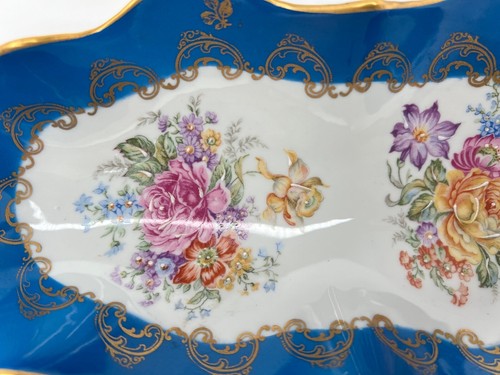 Limoges Ligne D’Art Tirage Reserve Blue & Gold Ruffle Pattern Dish - 11" - Picture 3 of 9
