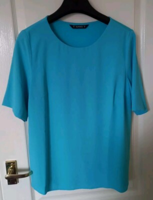 DUNNES Ladies Aqua Blue Turquoise Floaty Top Short Sleeve Size M EU 40 42 NWOT