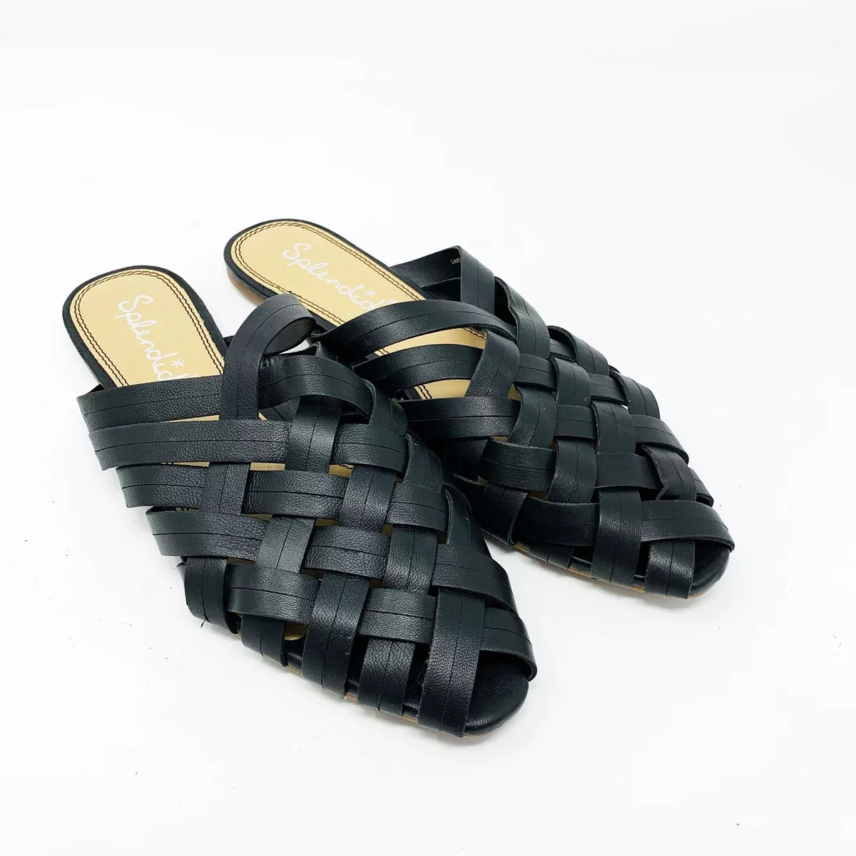 Splendid Flats Shoes Mules Sherwood Woven Leather Mule 8 Black New