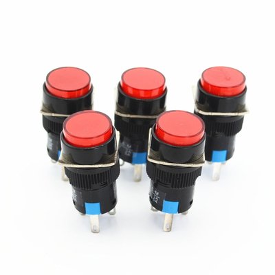 5Pcs DC24V Lumière Rouge 5 broches momentanée Rond Bouton Poussoir Interrupteurs