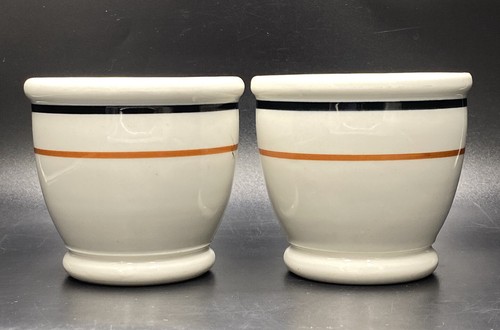 Vintage SET (2) Tepco China Heavy Restaurant Ware Black Brown Striped Egg Cups - Picture 5 of 13