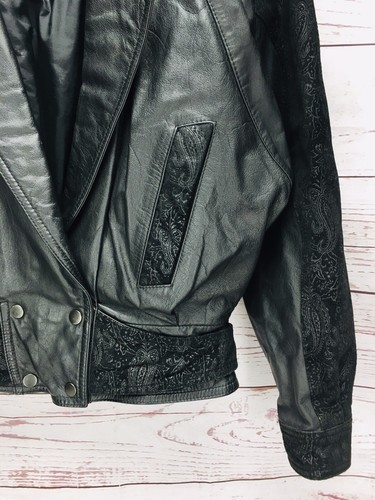 Vtg Wilsons 90s 80s Womens Moto Jacket Black Leather Thinsulate Removable Line-M - Picture 5 of 15