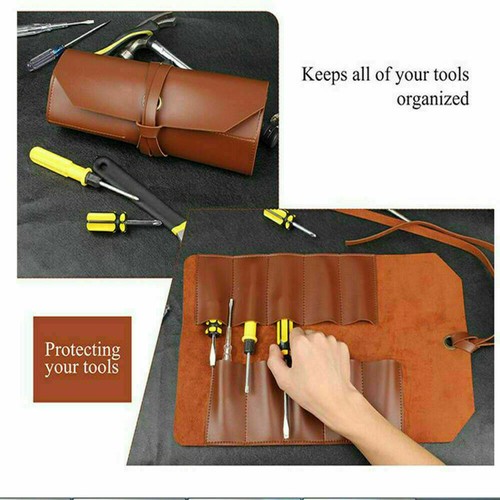 Leather Roll Up Tool Bag Wrench Chisel Pouch Carrier Pocket Storage Organizer - Picture 10 of 13