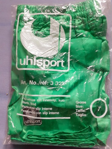 VINTAGE 80er UHLSPORT Glanz Nylon Fussball Shorts grün D7 L Deadstock Shiny OVP - Picture 2 of 7