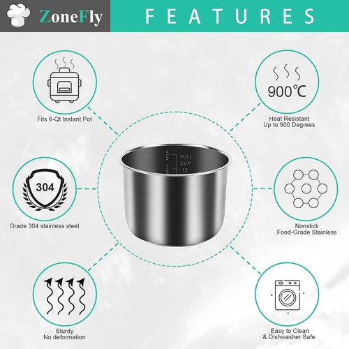 Durable 6 Qt Stainless Steel Inner Pot with 2 Food-Grade Silicone Sealing Rings - Picture 4 of 9