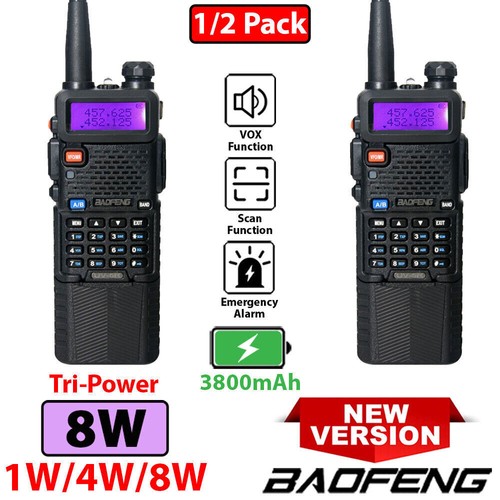 Walkie Talkies Baofeng Uv-5r 1/4/8w Tri-power Doble Banda Ham Radio 3800 mAh 1/2 Juego - Imagen 23 de 23