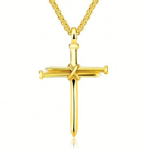 Men Black Gold Silver Stainless Steel Nail Cross Pendant Necklace Chain 24inch - Picture 10 of 14