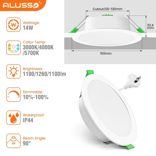 LED Downlight Kit 10W 12W 14W Warm Cool White Day Light Dimmable & Non Dim IP44