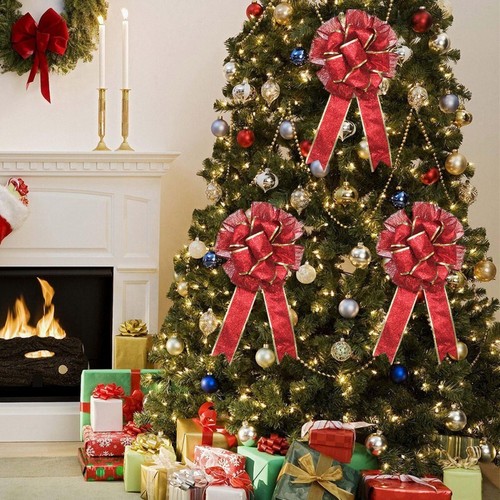 Large Bow Bowknot Glitter Christmas Tree Topper Ornaments Holiday Home Decor AU - Picture 10 of 14
