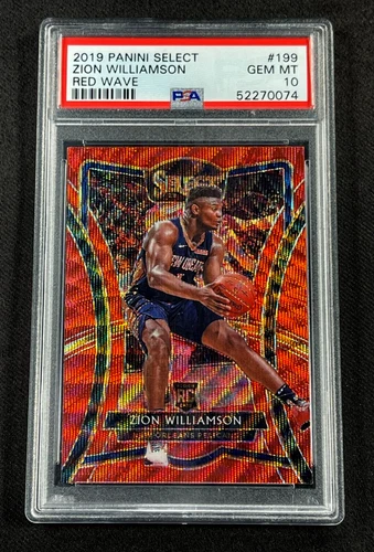ZION WILLIAMSON 2019 PANINI SELECT #199 RED WAVE PRIZM ROOKIE RC PSA 10 (0074)