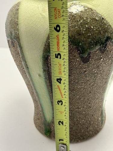 Studio Pottery Vase Sand And Celedon Drip Glaze Decor Hand Crafted In Vietnam - Picture 4 of 11