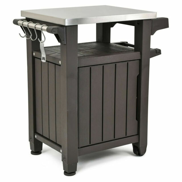 Keter 228833 Unity Indoor Outdoor Bbq Entertainment Storage Table Prep Station With Metal Top Brown For Keter 228833 Unity Indoor Outdoor Bbq, Metal Table For Outdoor Grill