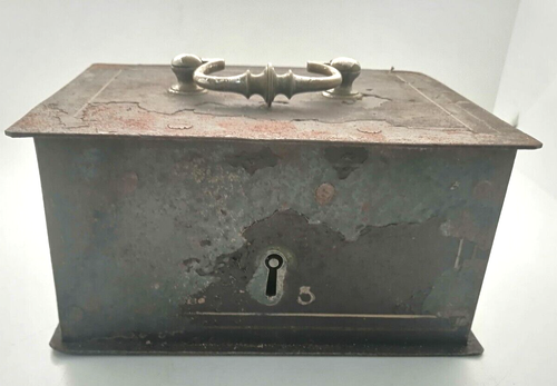 Vintage COFFER Cast Iron strong JEWELRY SAFE Box deposit box Money 70s *no key - Picture 2 of 7