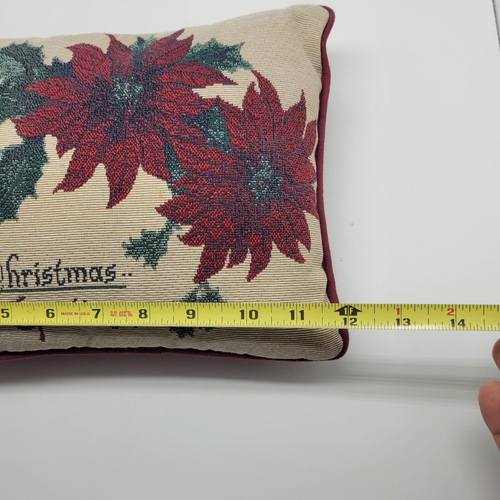 Vintage Christmas Greetings 12"x 9" Tapestry Pillow with Poinsettias - Picture 3 of 4