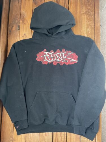 Vintage 90s Think Skateboards Black Roses Hoodie … - image 1