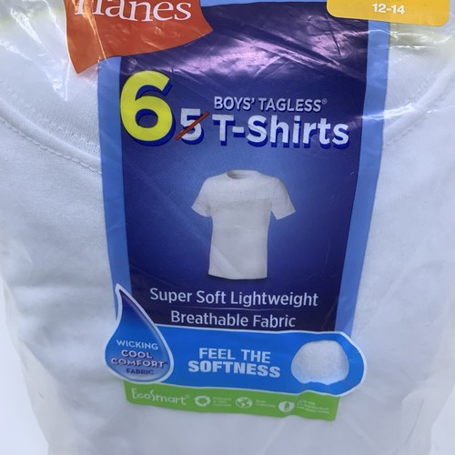 Hanes Boys Large 12-14 White Tagless Short Sleeve Crew Neck T-Shirts 6 Pack NWT - Picture 2 of 6