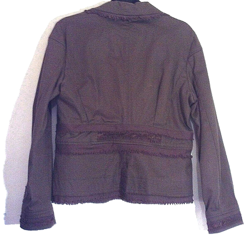 BISOU BISOU tattered & embellished Chocolate Twill Jacket Blazer sz 14 BOHO - Picture 2 of 12