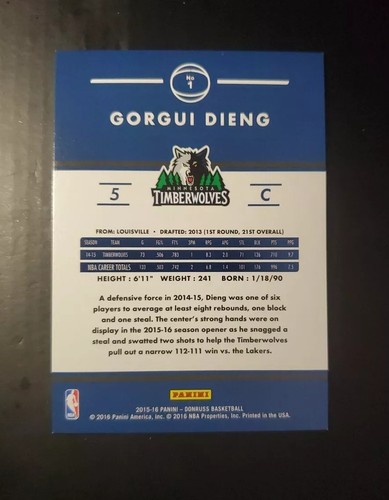 2015-16 Donruss # 1 Gorgui Dieing Serial #12/ 83 - Picture 2 of 4