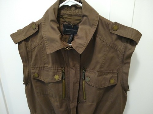 BCBG Maxazria Women’s Size M Brown Full Zip Military Style Jacket/Vest Convert - Picture 5 of 12