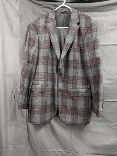 Hugo Boss Colombo Gray Plaid Sport Coat Blazer Mens 40R Wool Cashmere