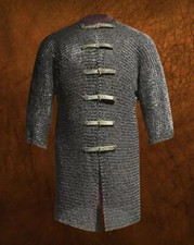 9mm Flat riveted with Solid rings chain mail shirt, Hauberk shirt front open