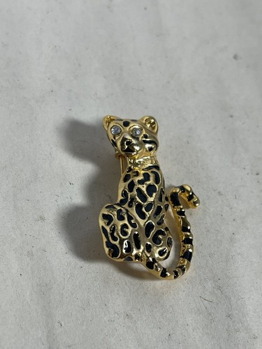 Gold Tone Leopard With Crystal Eyes 1.5 Inch Long Broch - Picture 2 of 7